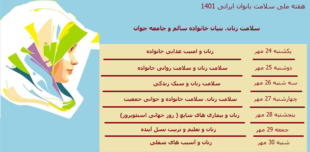 روز شمار هفته ملی سلامت بانوان ایرانی(سبا) ۱۴۰۱ اعلام شد